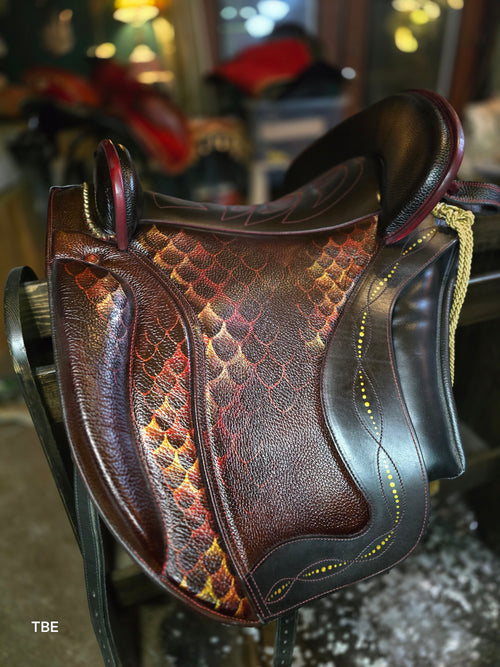 18" Demo Burgundy & Bronze Dragon Ludomar Saddle