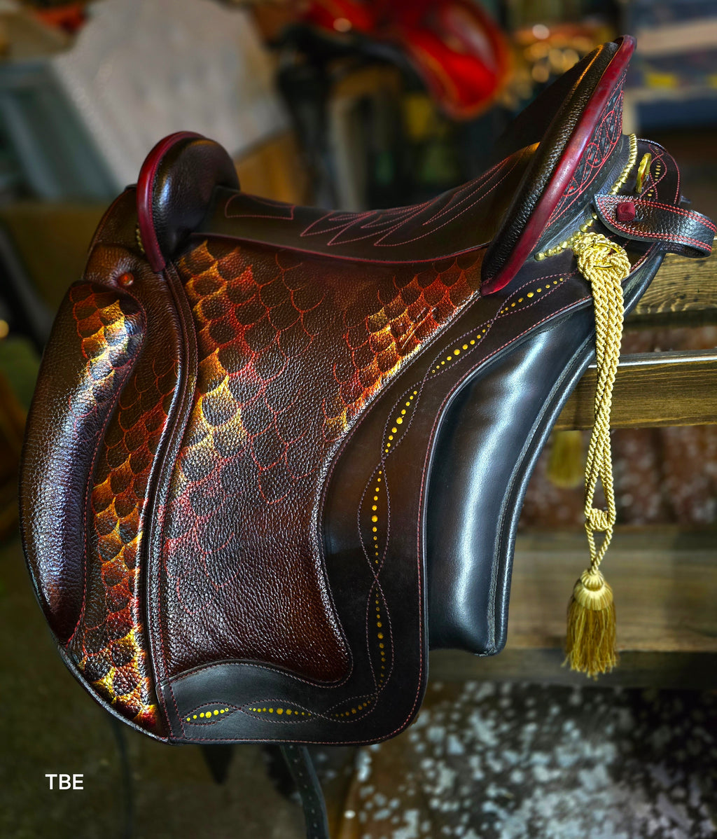 18" Demo Burgundy & Bronze Dragon Ludomar Saddle